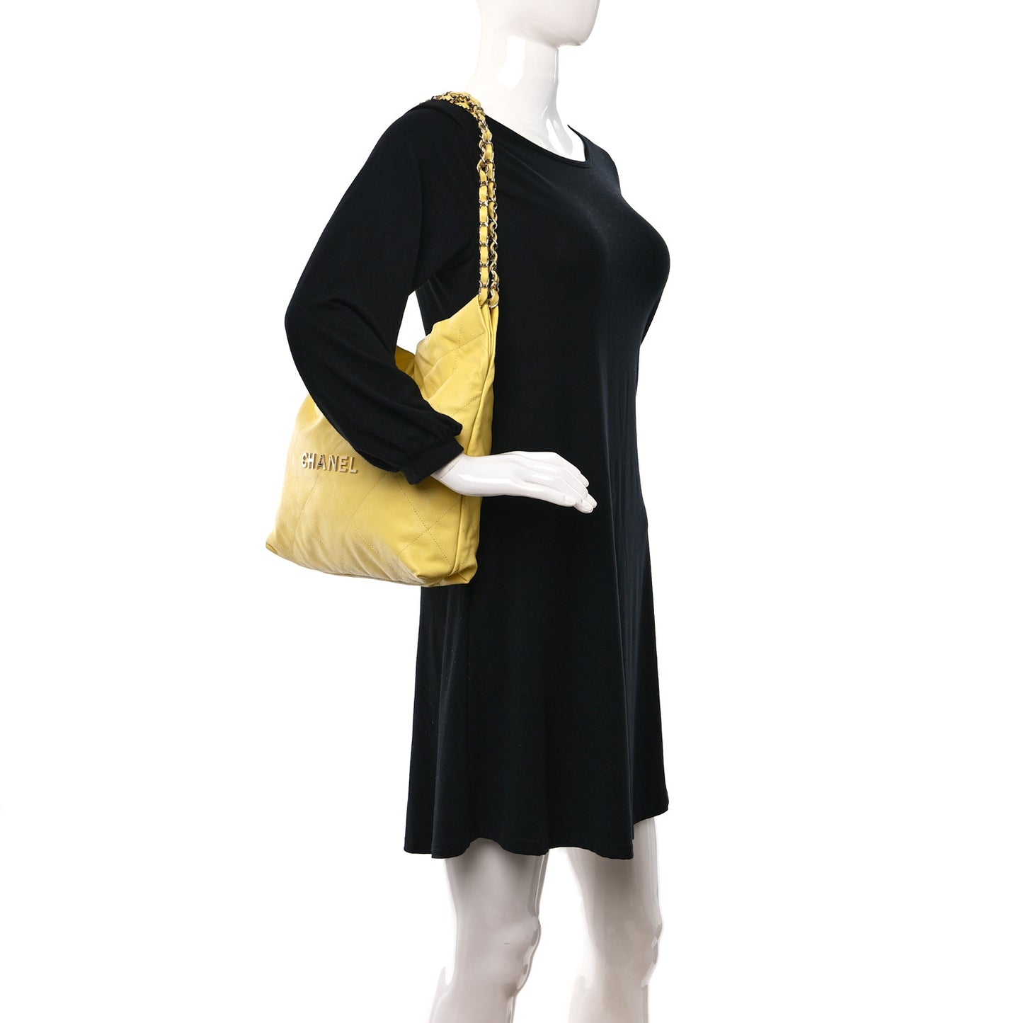 Shiny Caviar Quilted Small Chanel 22 Yellow