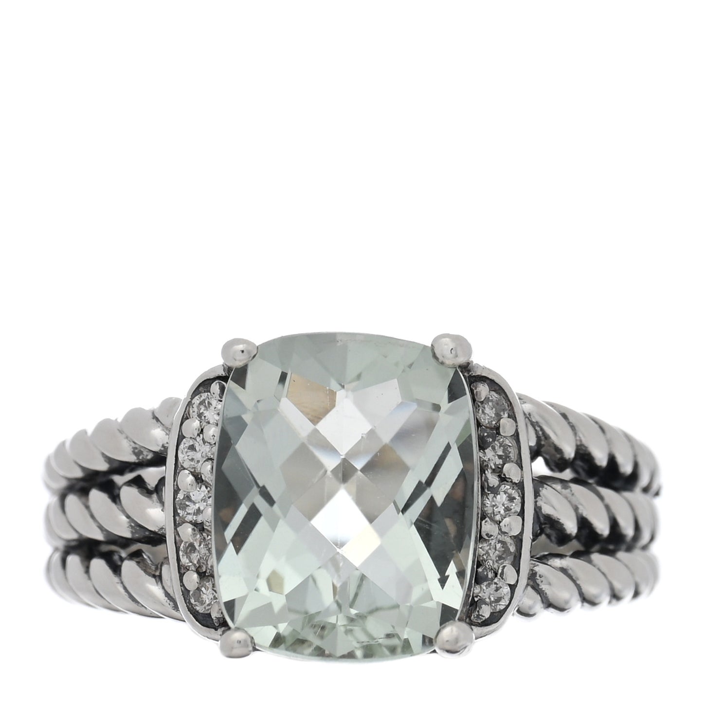 Sterling Silver Diamond Prasiolite 10mm Petite Wheaton Ring 50 5.5
