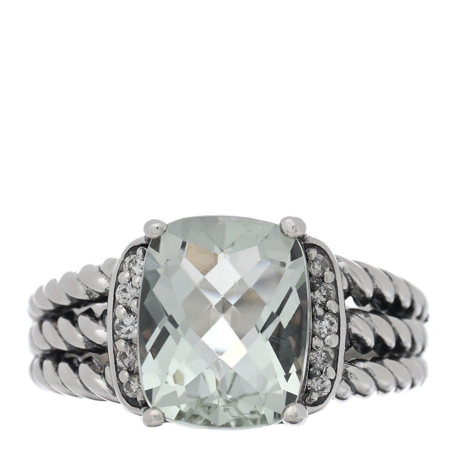 David Yurman Sterling Silver Diamond Prasiolite 10mm Petite Wheaton Ring 50 5.5 1 of 4