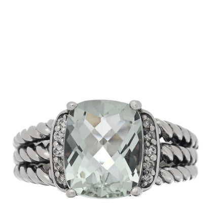 David Yurman Sterling Silver Diamond Prasiolite 10mm Petite Wheaton Ring 50 5.5 1 of 4