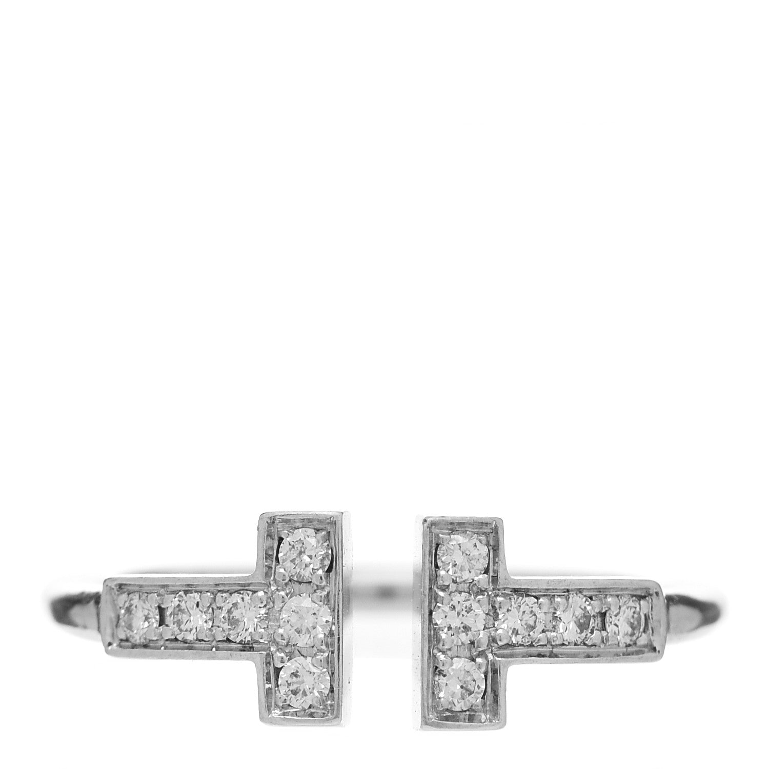 Tiffany 18K White Gold Diamond T Wire Ring 51 5.75 1 of 5