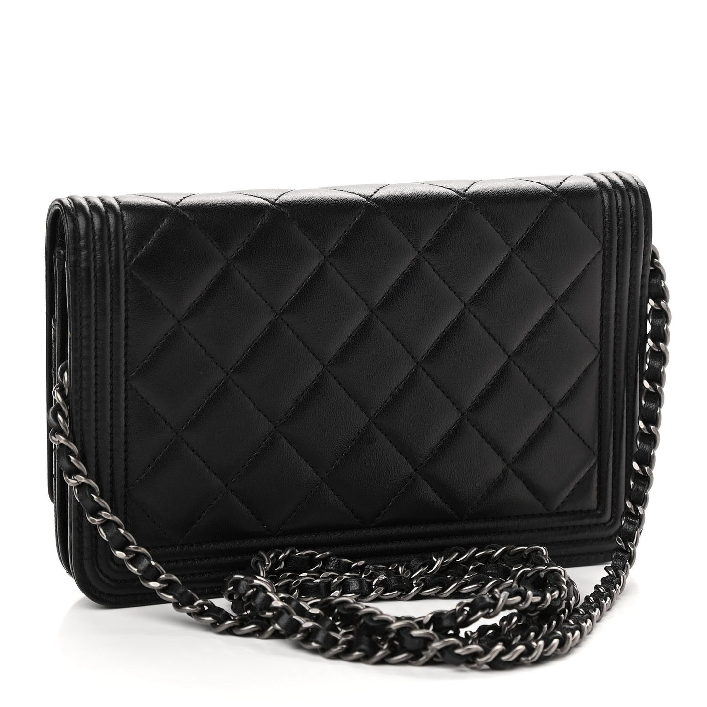 Lambskin Quilted Boy Wallet On Chain WOC Black