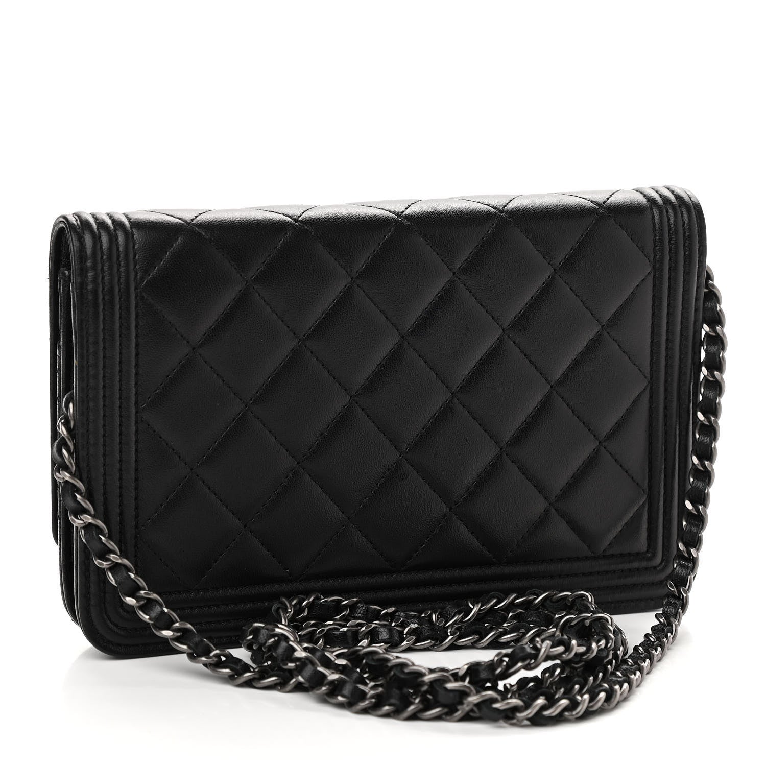 Chanel Lambskin Quilted Boy Wallet On Chain WOC Black 3 of 15
