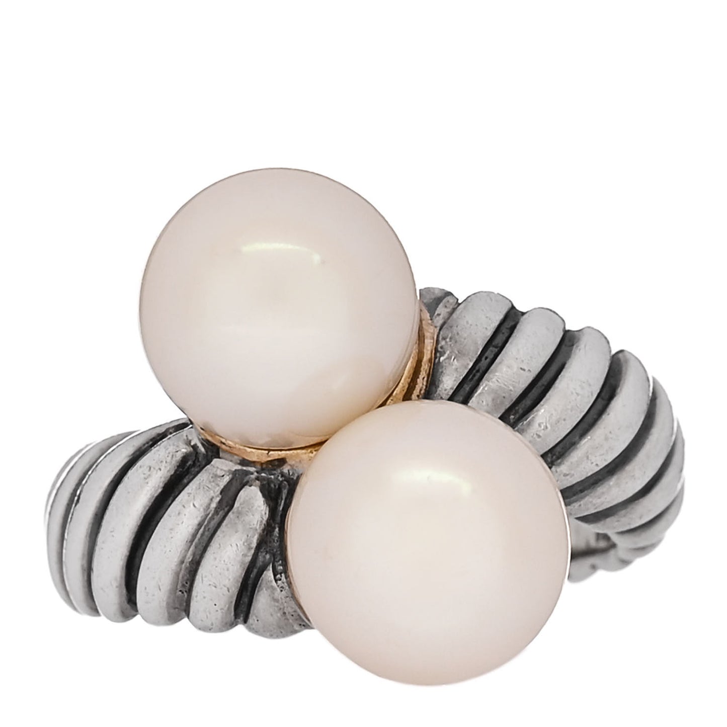 Sterling Silver 18K Yellow Gold Freshwater Cultured Pearl Cable Bypass Ring 52 6