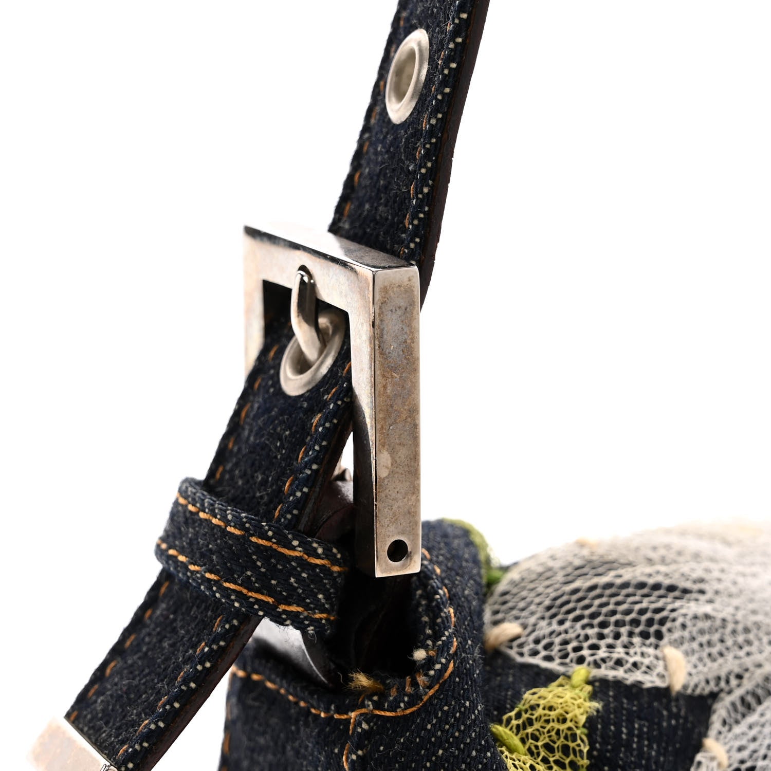 Fendi Denim Flower Applique Baguette Blue 10 of 11