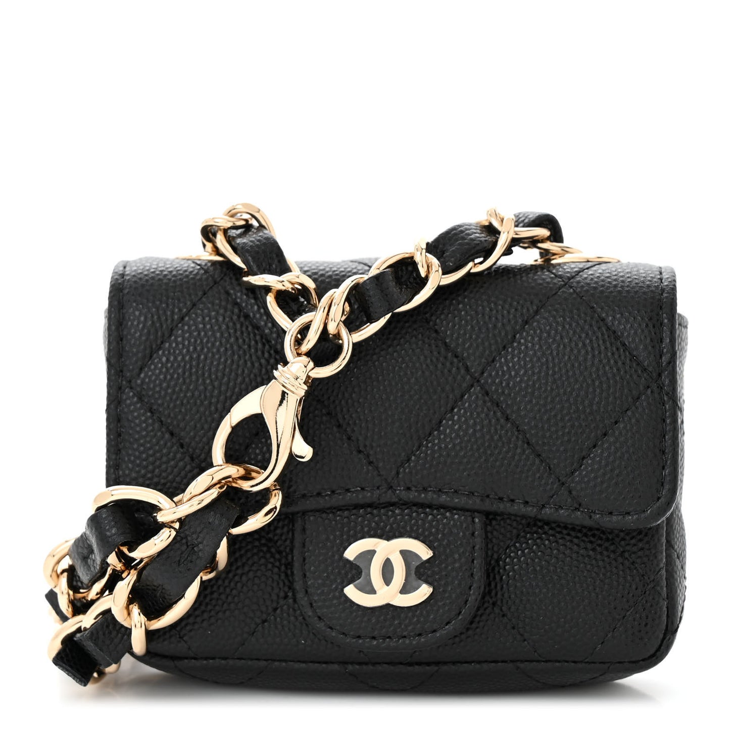Caviar Quilted Mini Chain Belt Bag Black