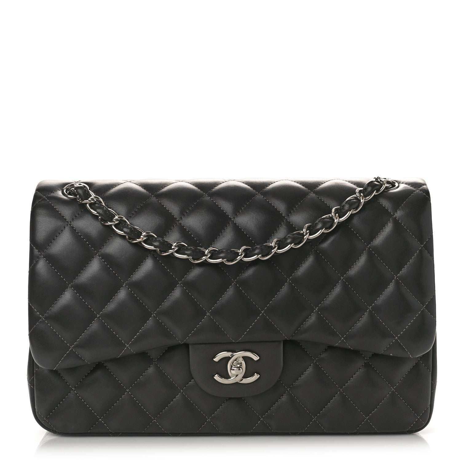 Chanel Lambskin Quilted Jumbo Double Flap Charcoal Grey 1 of 14