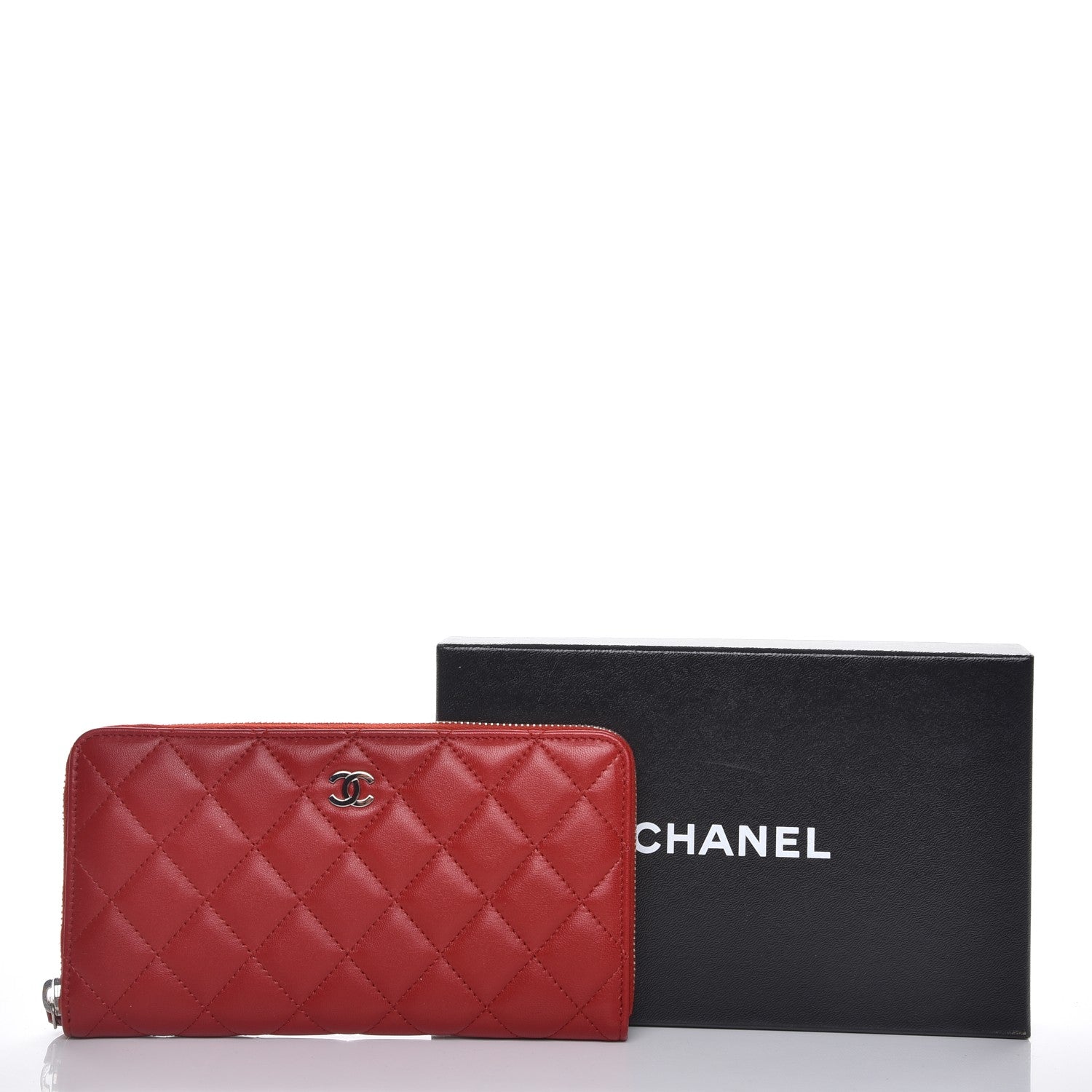 Chanel Lambskin Quilted Large Gusset Zip Around Wallet Red 9 of 9