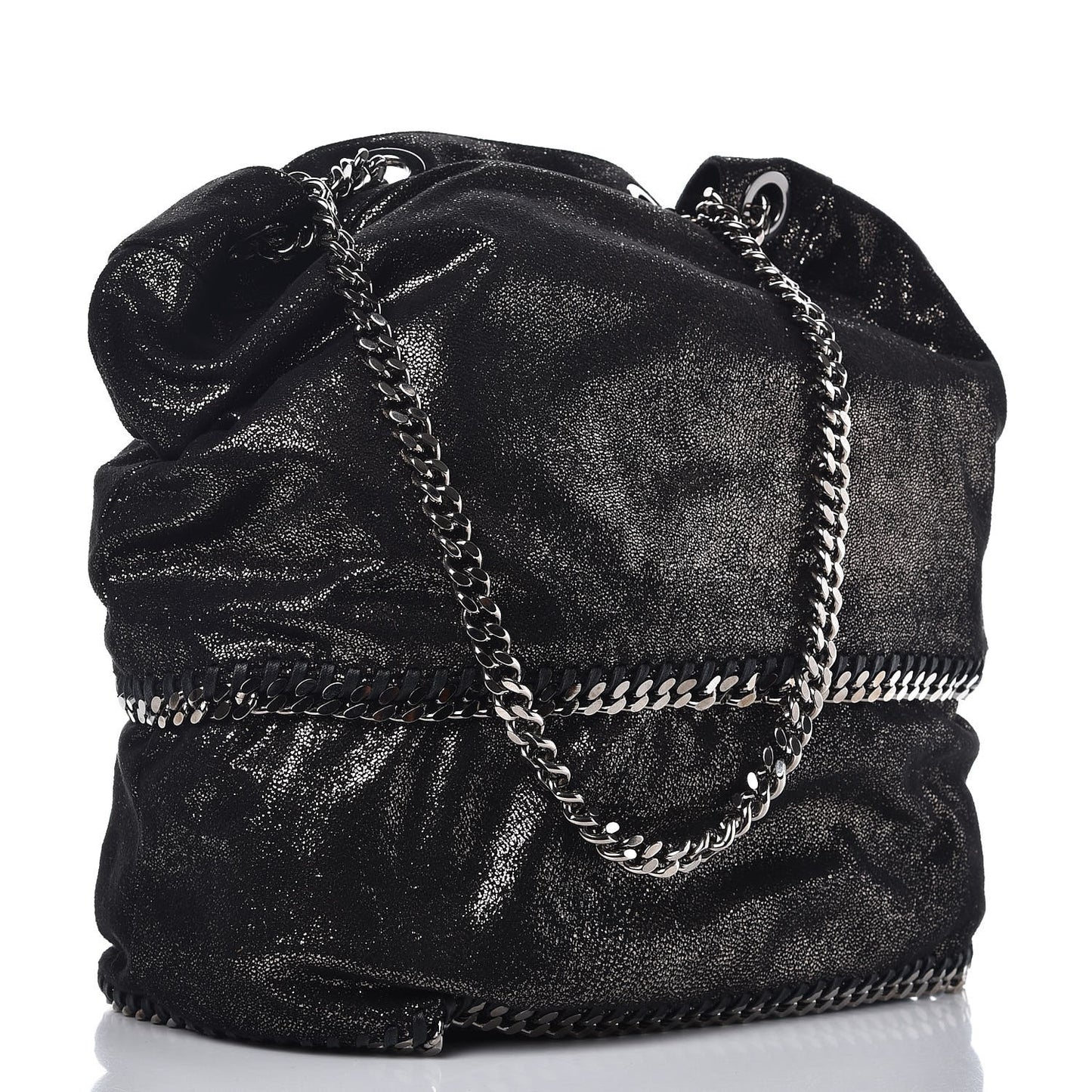 Chamois Shiny Dotted Large Falabella Bucket Bag Ruthenium
