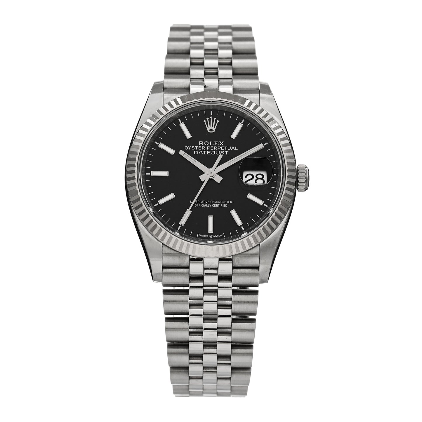 Stainless Steel 18K White Gold 36mm Oyster Perpetual Datejust Watch Bright Black 126234