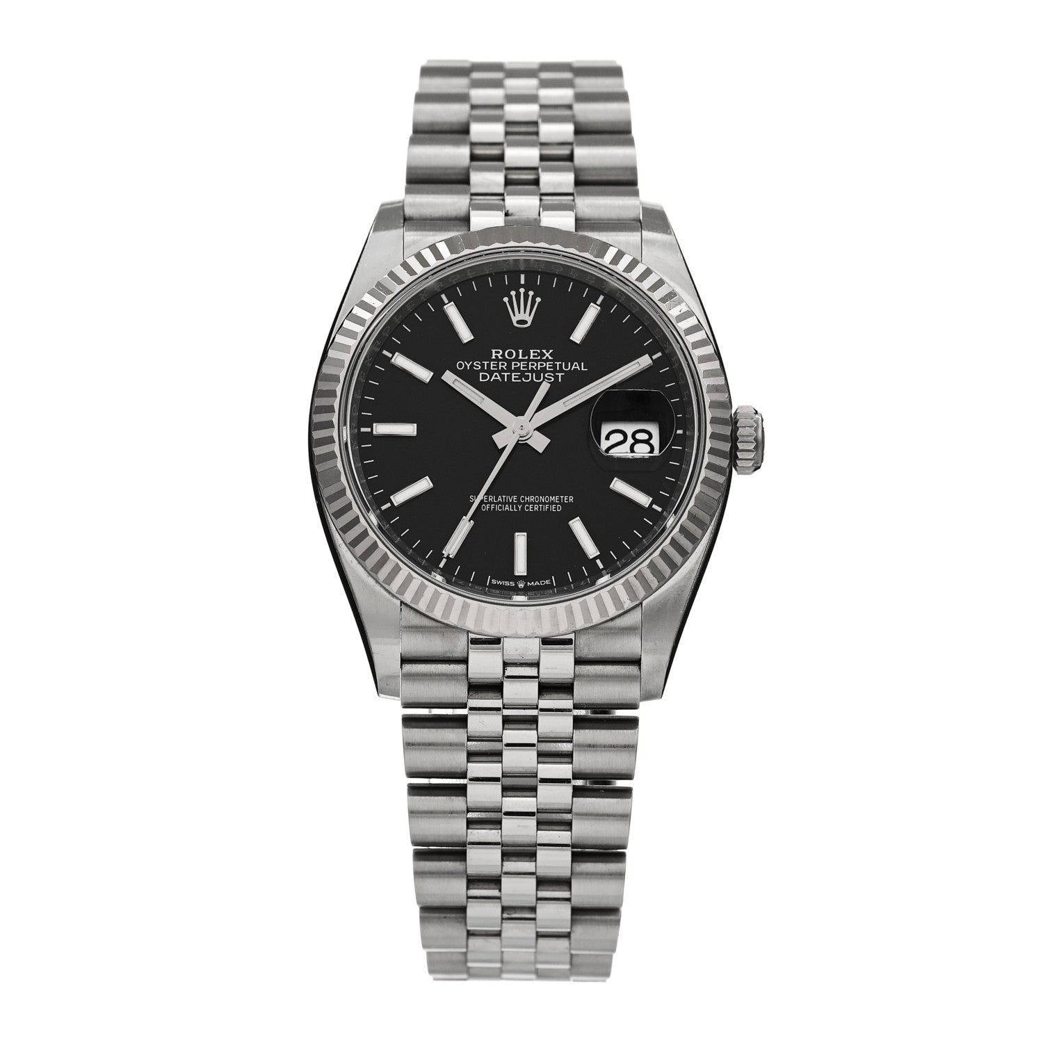 Rolex Stainless Steel 18K White Gold 36mm Oyster Perpetual Datejust Watch Bright Black 126234 1 of 5