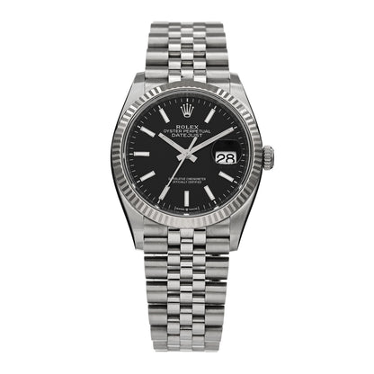 Rolex Stainless Steel 18K White Gold 36mm Oyster Perpetual Datejust Watch Bright Black 126234 1 of 5