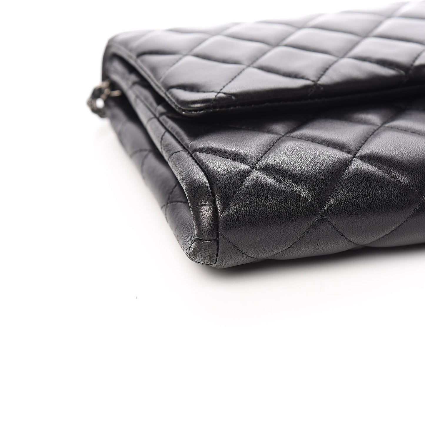 Lambskin Quilted Clutch With Chain Flap Black