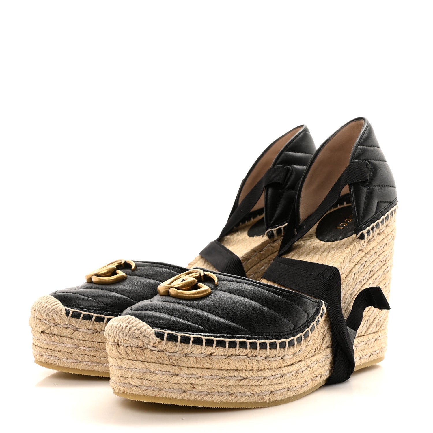 Gucci Nappa Matelasse GG Marmont Ankle Wrap Platform 35/120mm Espadrille Wedges 40.5 Black 4 of 10