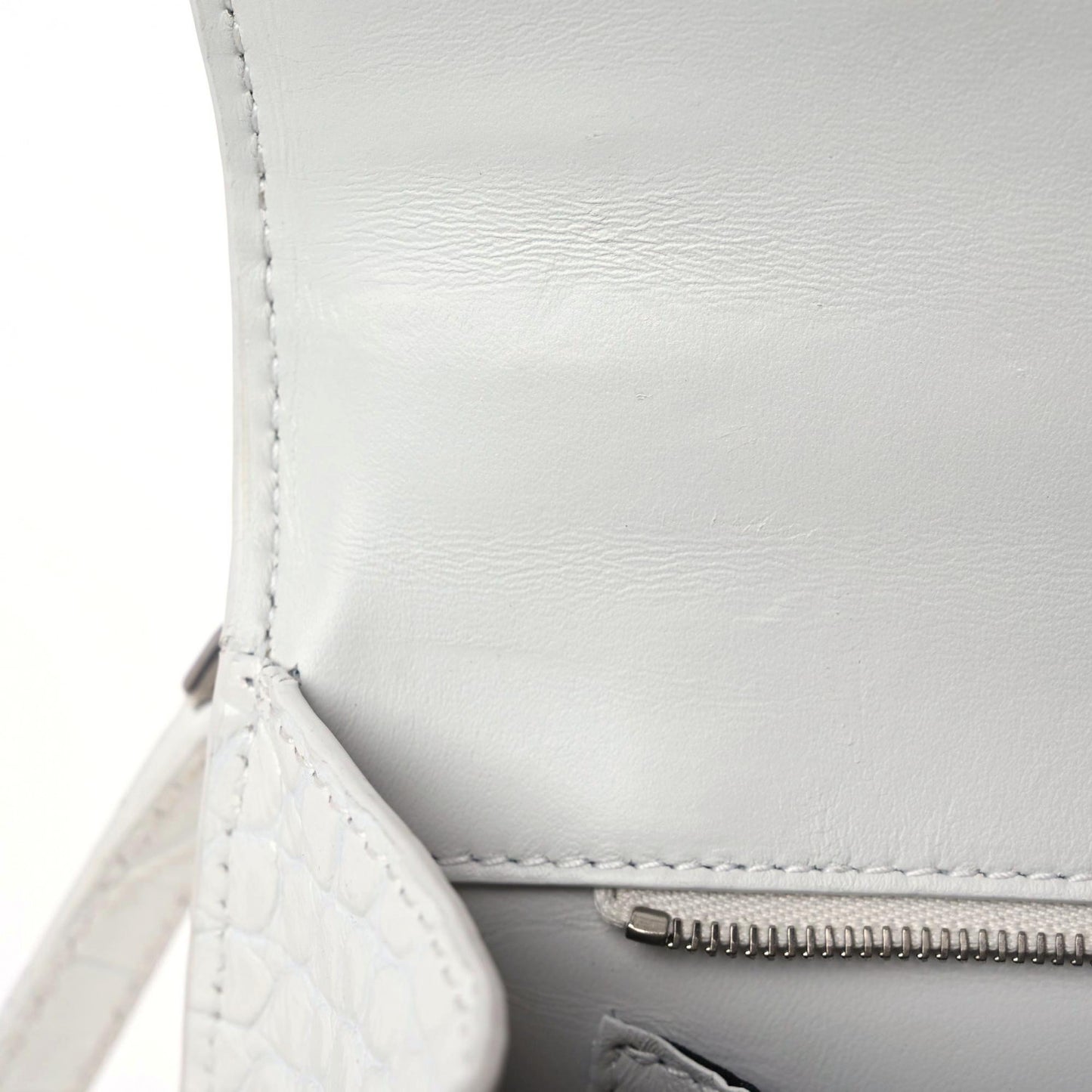 Calfskin Crocodile Embossed Small Hourglass Top Handle Bag White