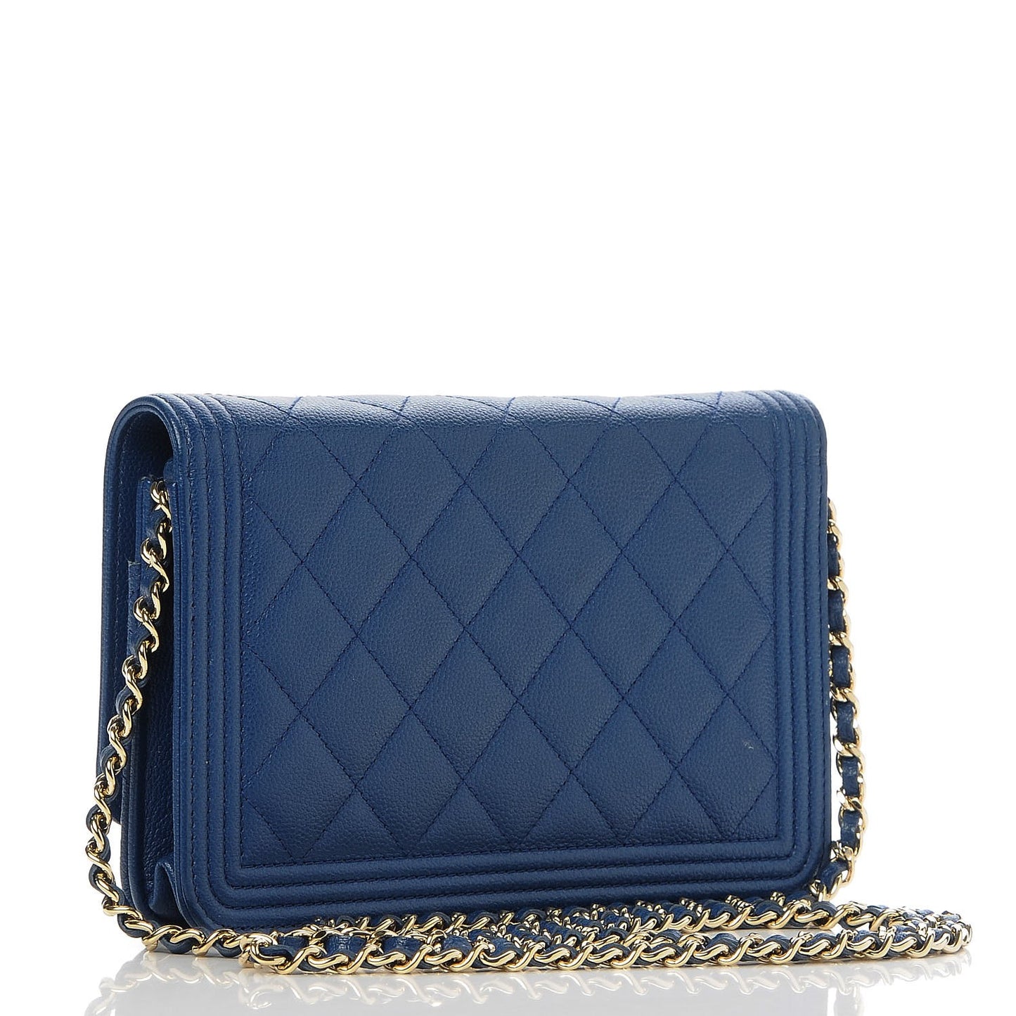Caviar Quilted Boy Wallet On Chain WOC Dark Blue
