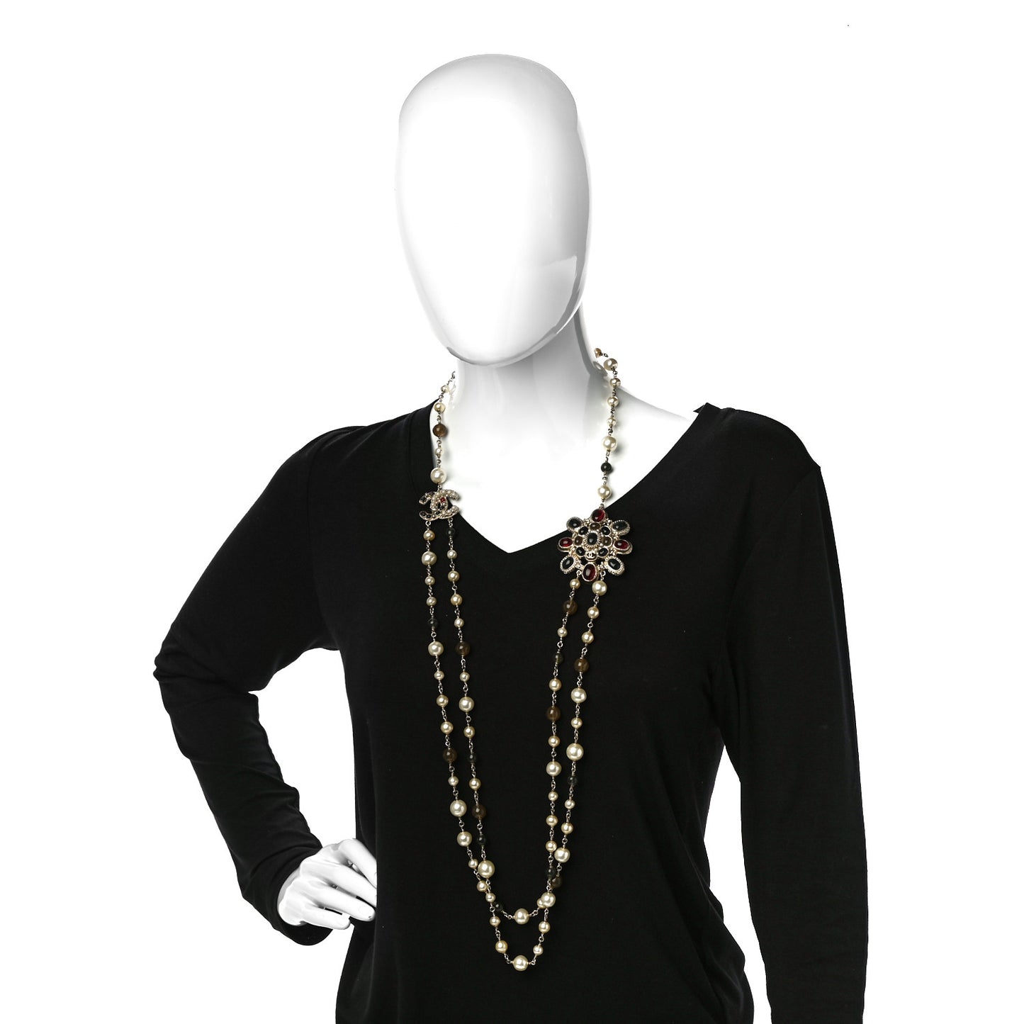 Gripoix Crystal Pearl Medallion Necklace Multicolor Gold