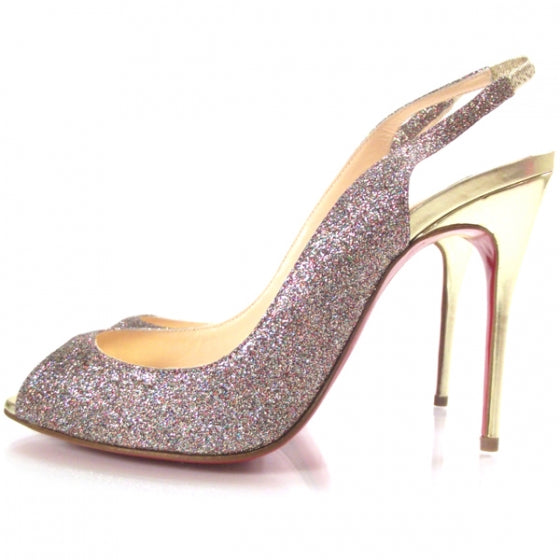 Christian Louboutin Glittered Sexy Sling 100 Stiletto Heels 2 of 7