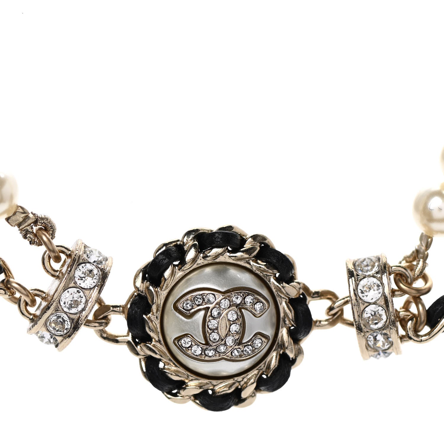 Chanel Pearl Crystal Lambskin CC Choker Gold Black 4 of 6