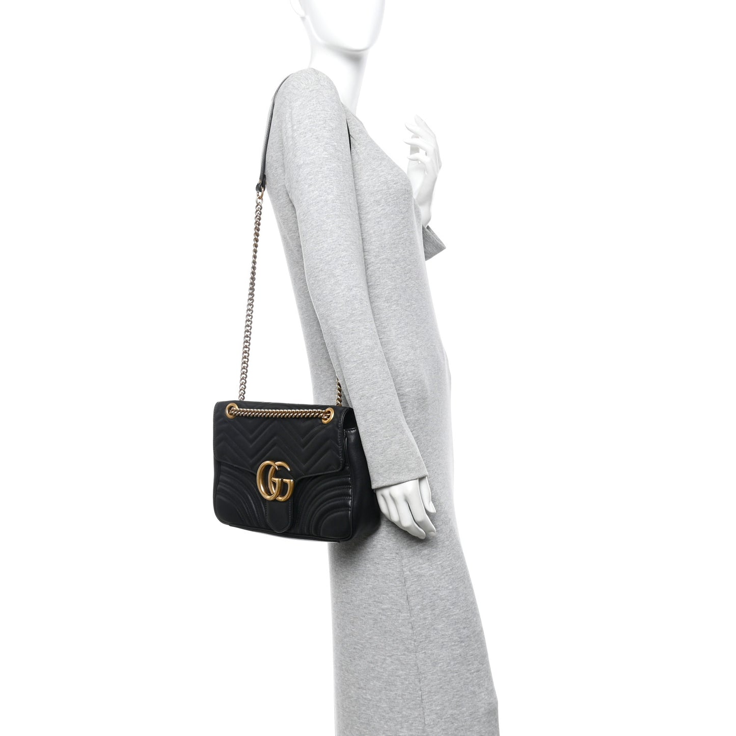 Calfskin Matelasse Medium GG Marmont Shoulder Bag Black