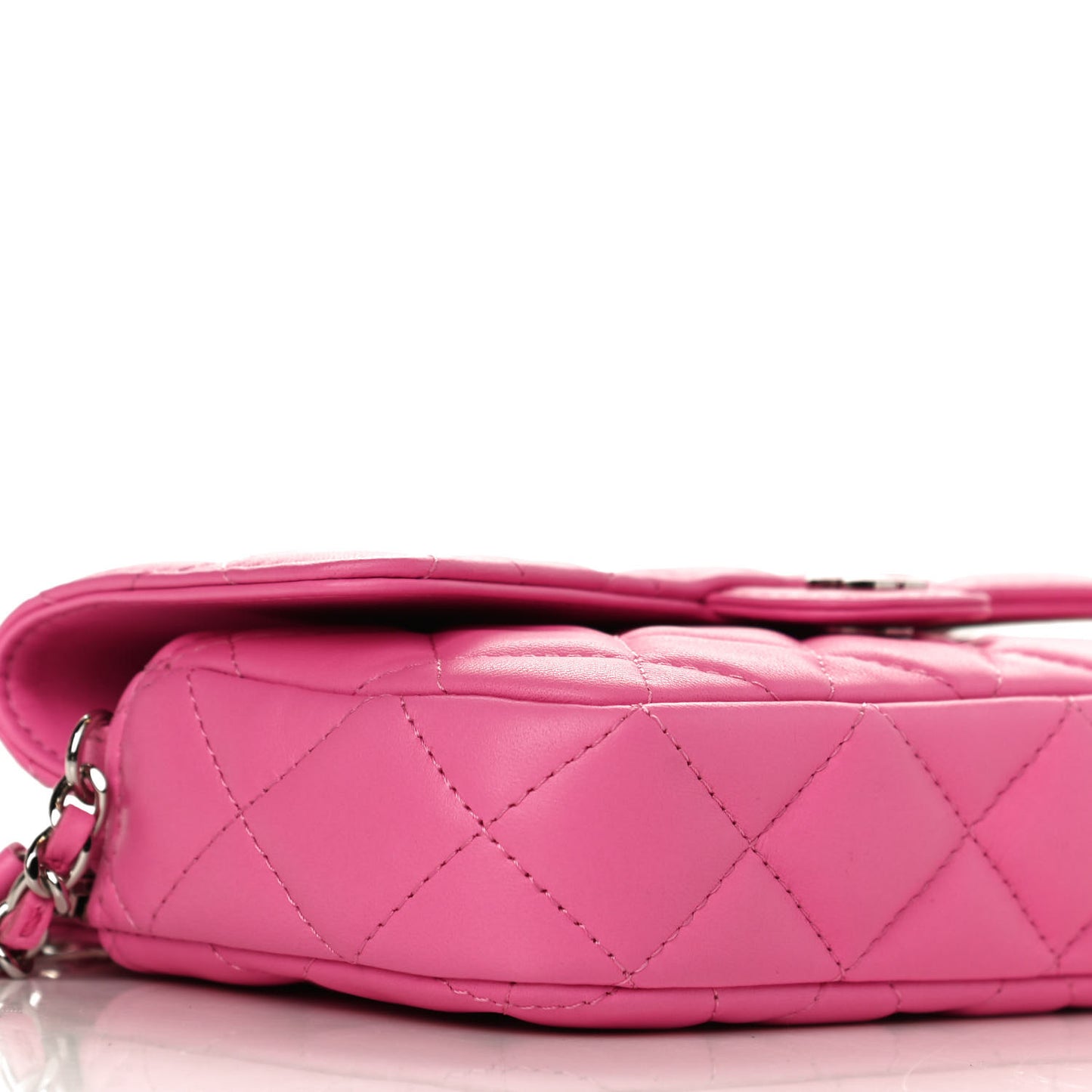 Lambskin Quilted Flap Phone Holder With Chain Neon Pink