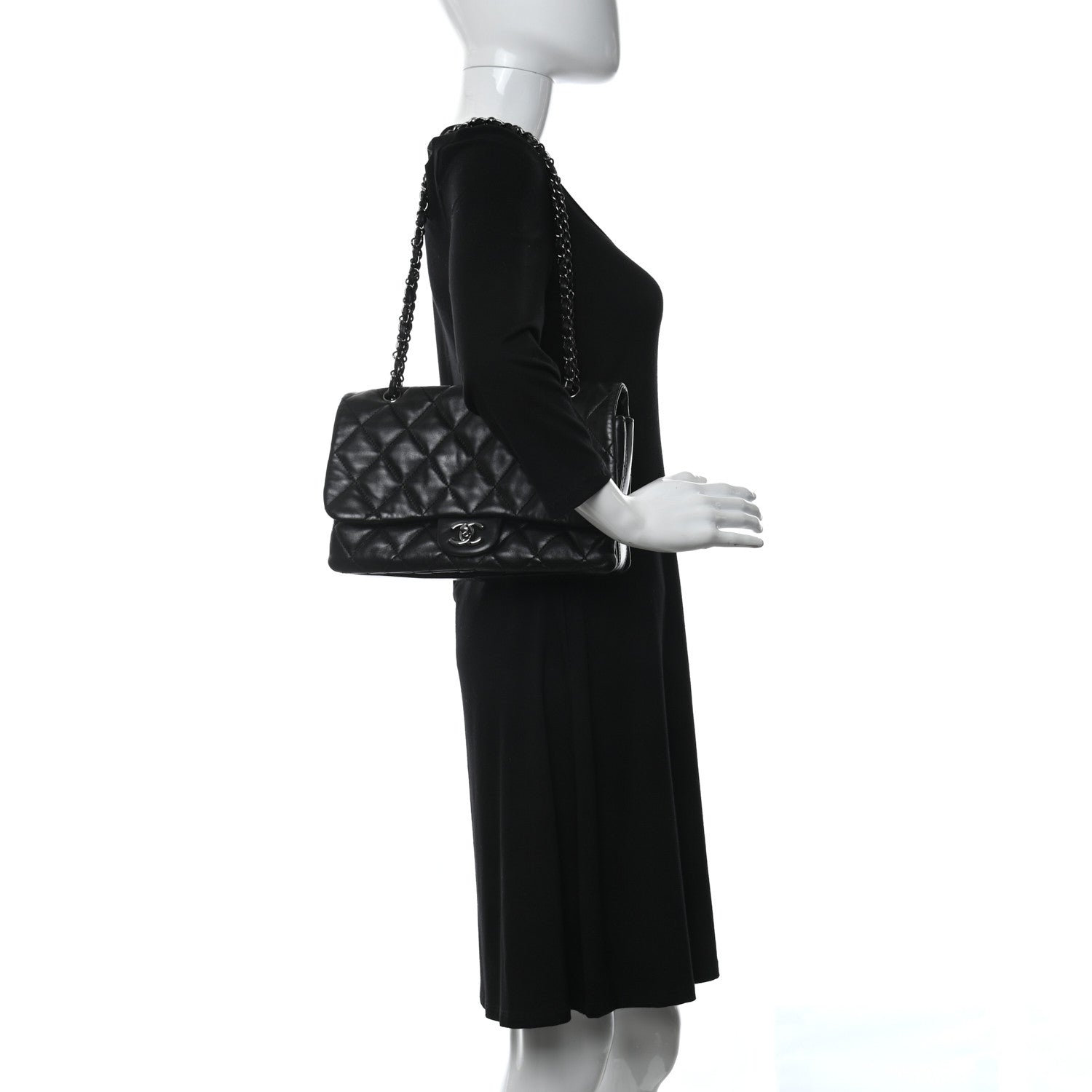 Chanel Lambskin Quilted Jumbo 3 Flap Black 2 of 11