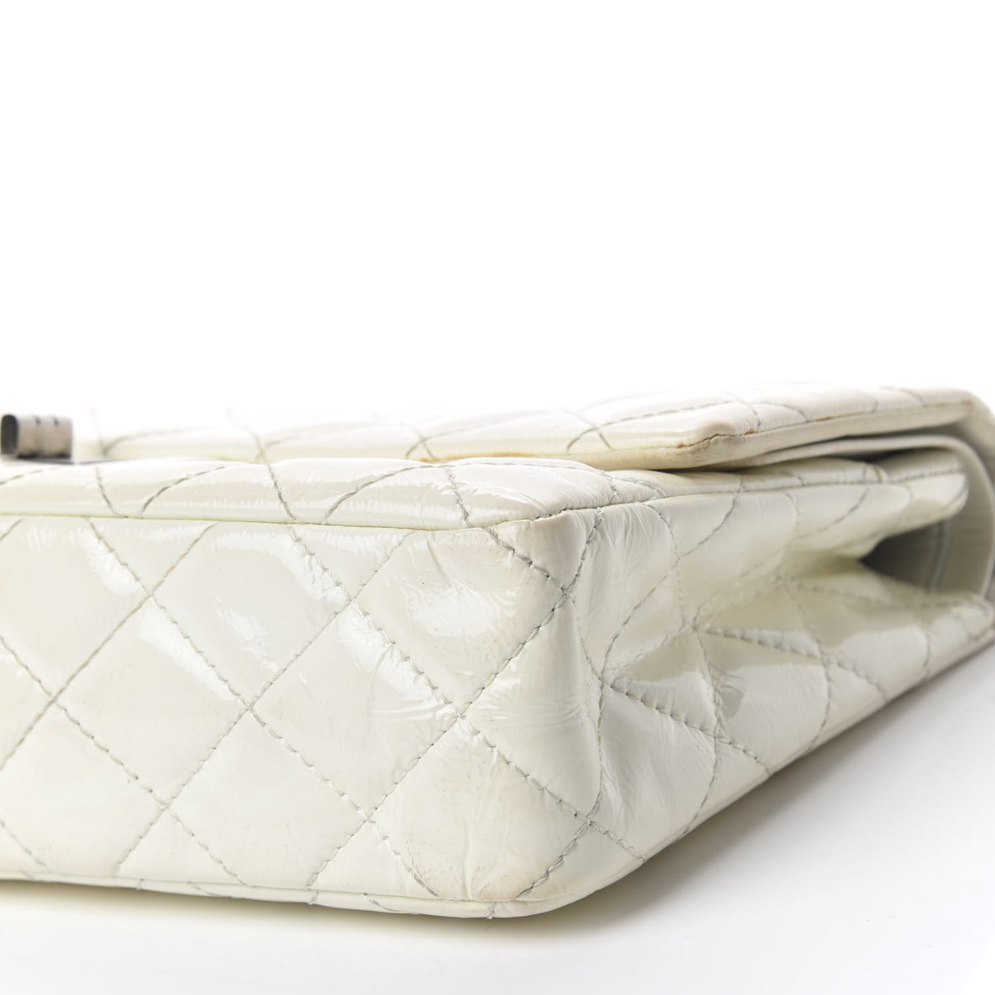 Distressed Patent Quilted 2.55 Reissue Flap 227 White
