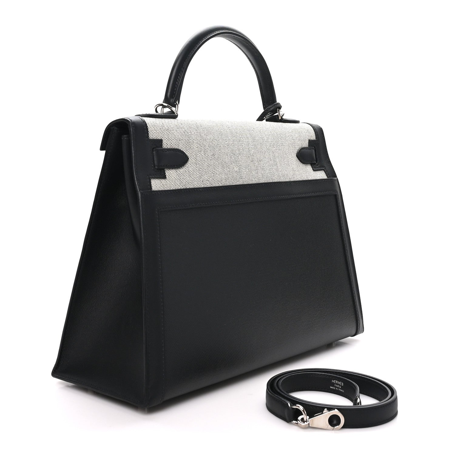 Hermes Berline Toile Swift Kelly Sellier 32 Black Ecru 3 of 10