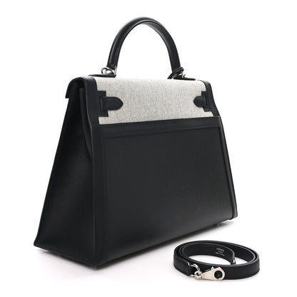 Hermes Berline Toile Swift Kelly Sellier 32 Black Ecru 3 of 10