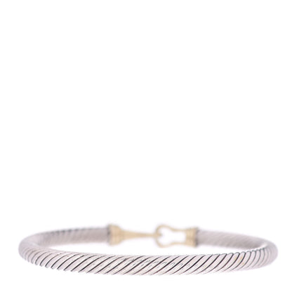 David Yurman Sterling Silver 14K Yellow Gold 5mm Cable Classic Buckle Bracelet 3 of 4