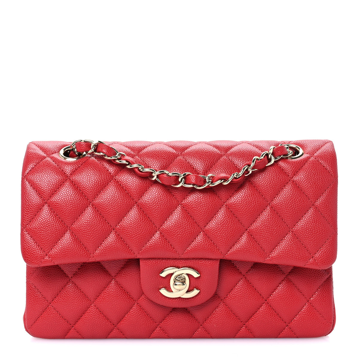 Caviar Quilted Small Double Flap Red
