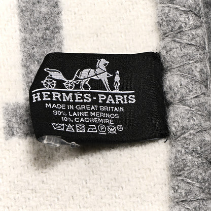 Hermes Wool Cashmere Avalon III Blanket Ecru Gris Clair 3 of 3