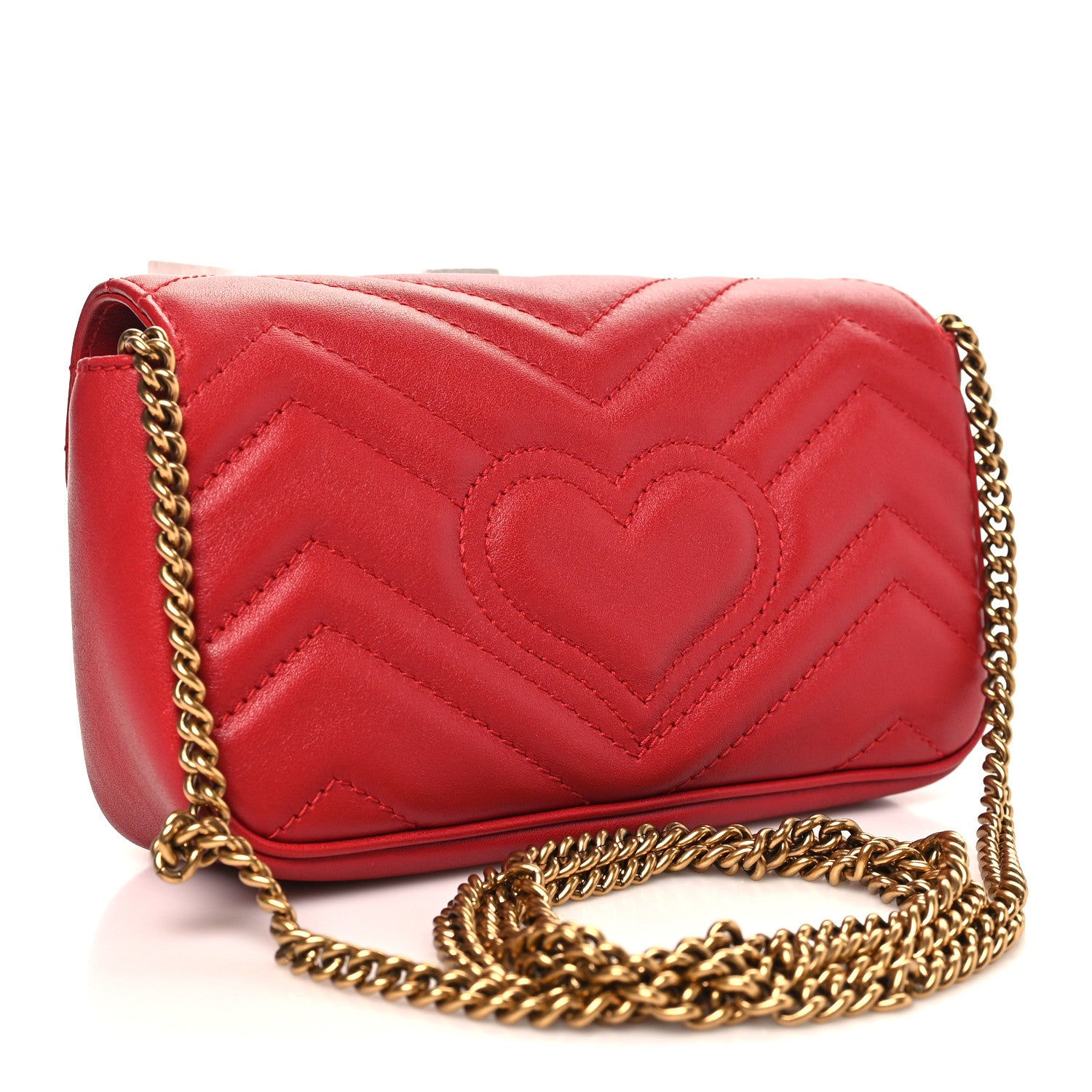 Gucci Calfskin Matelasse Super Mini GG Marmont Shoulder Bag Hibiscus Red 3 of 11