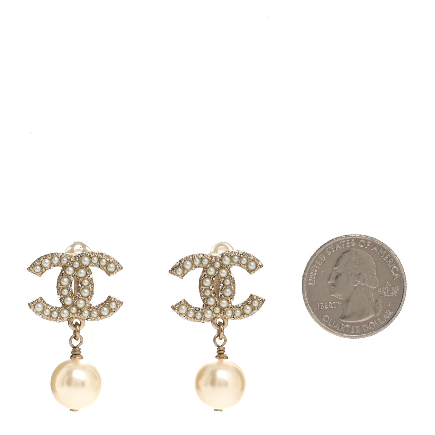 Pearl CC Drop Clip On Earrings Gold