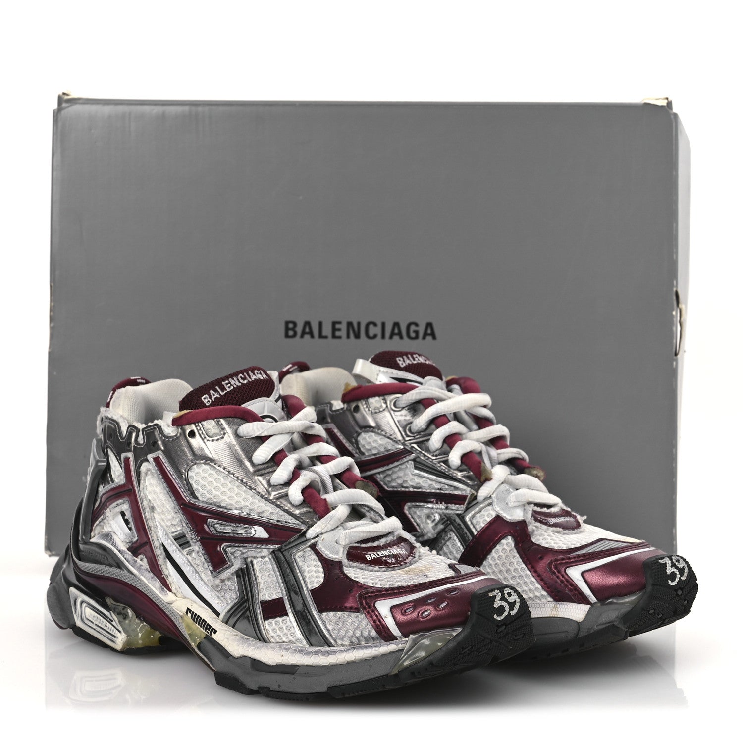 Balenciaga Mesh Rubber Distressed Womens Runner Sneakers 39 White Burgundy Grey 12 of 12