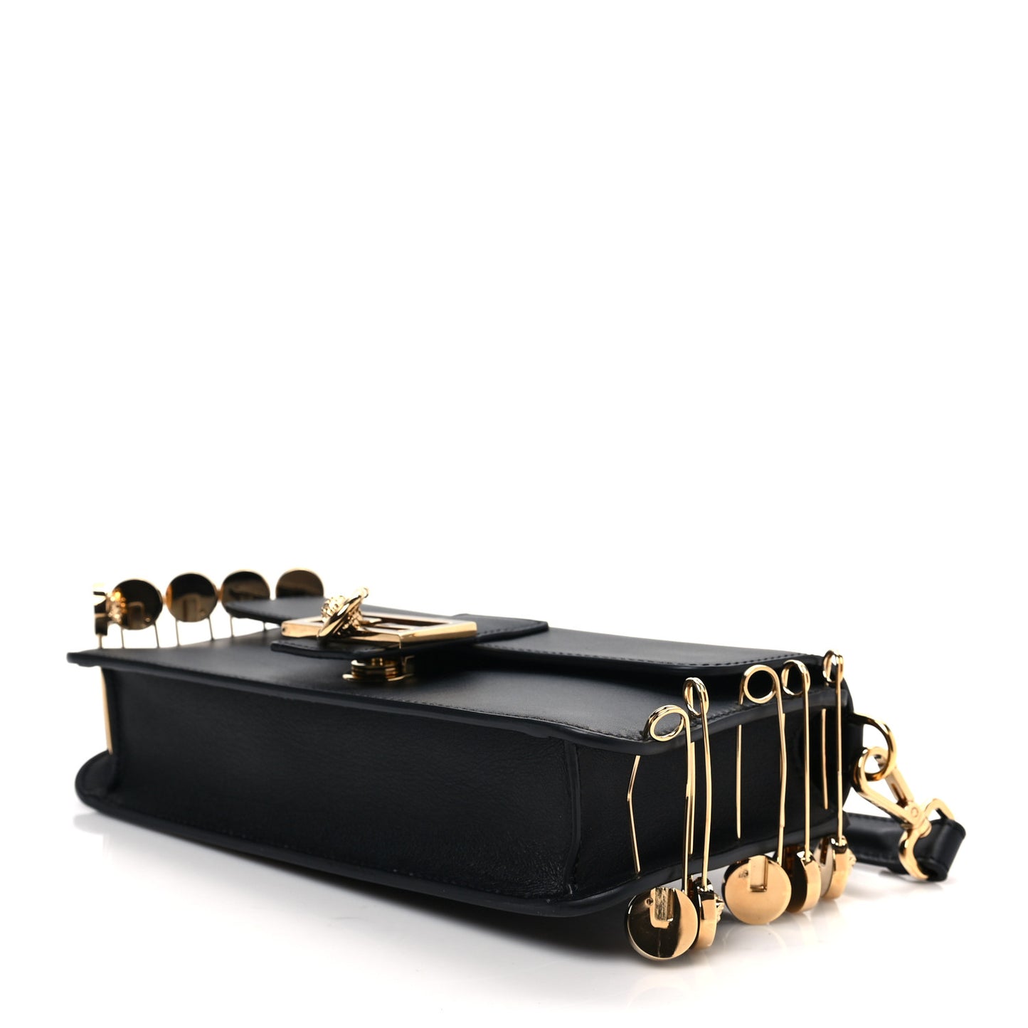 X VERSACE Vitello Seta Fendace Brooch Baguette Black