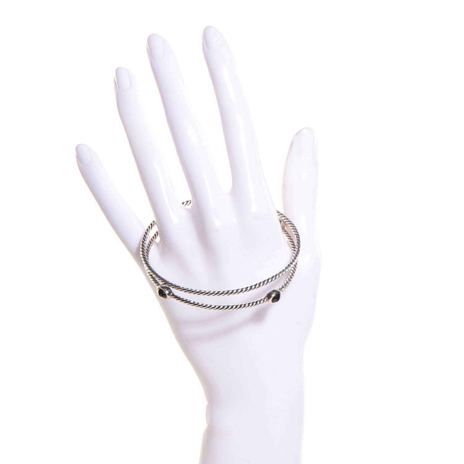 David Yurman Sterling Silver Black Onyx Color Classics Bangle Bracelet Set of 2 2 of 5