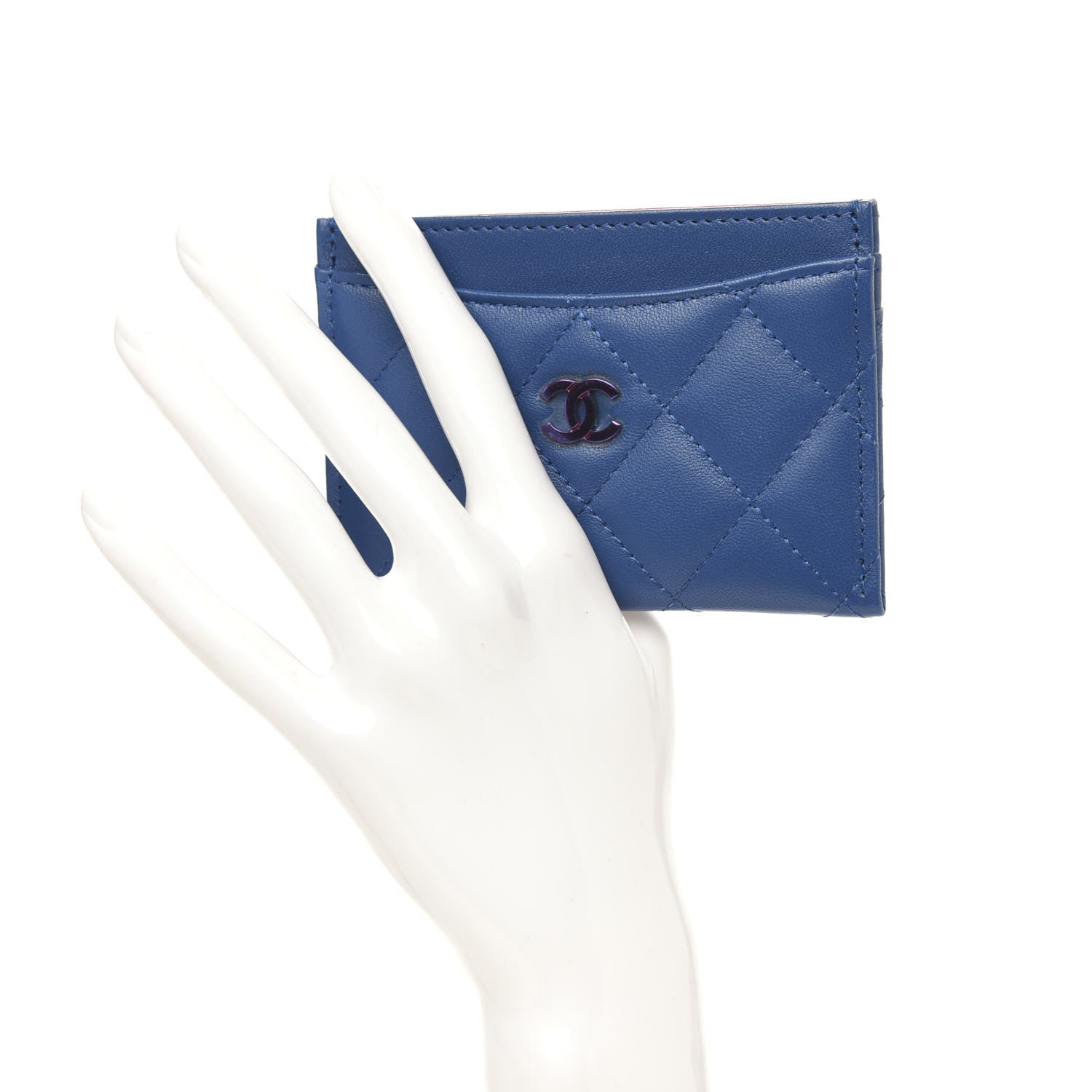 Chanel Lambskin Quilted Card Holder Blue Pink 2 of 9