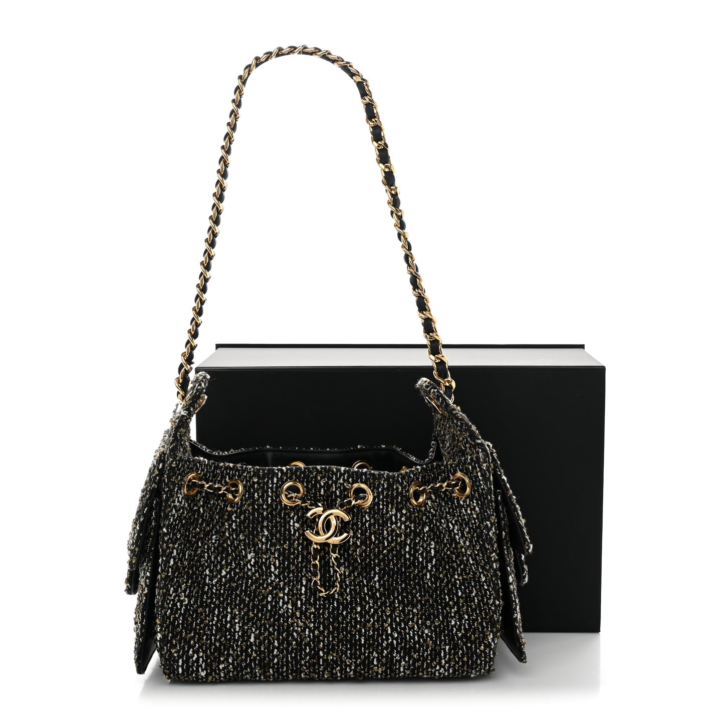 Tweed Quilted Mini Chanel 25 Handbag Black Ivory
