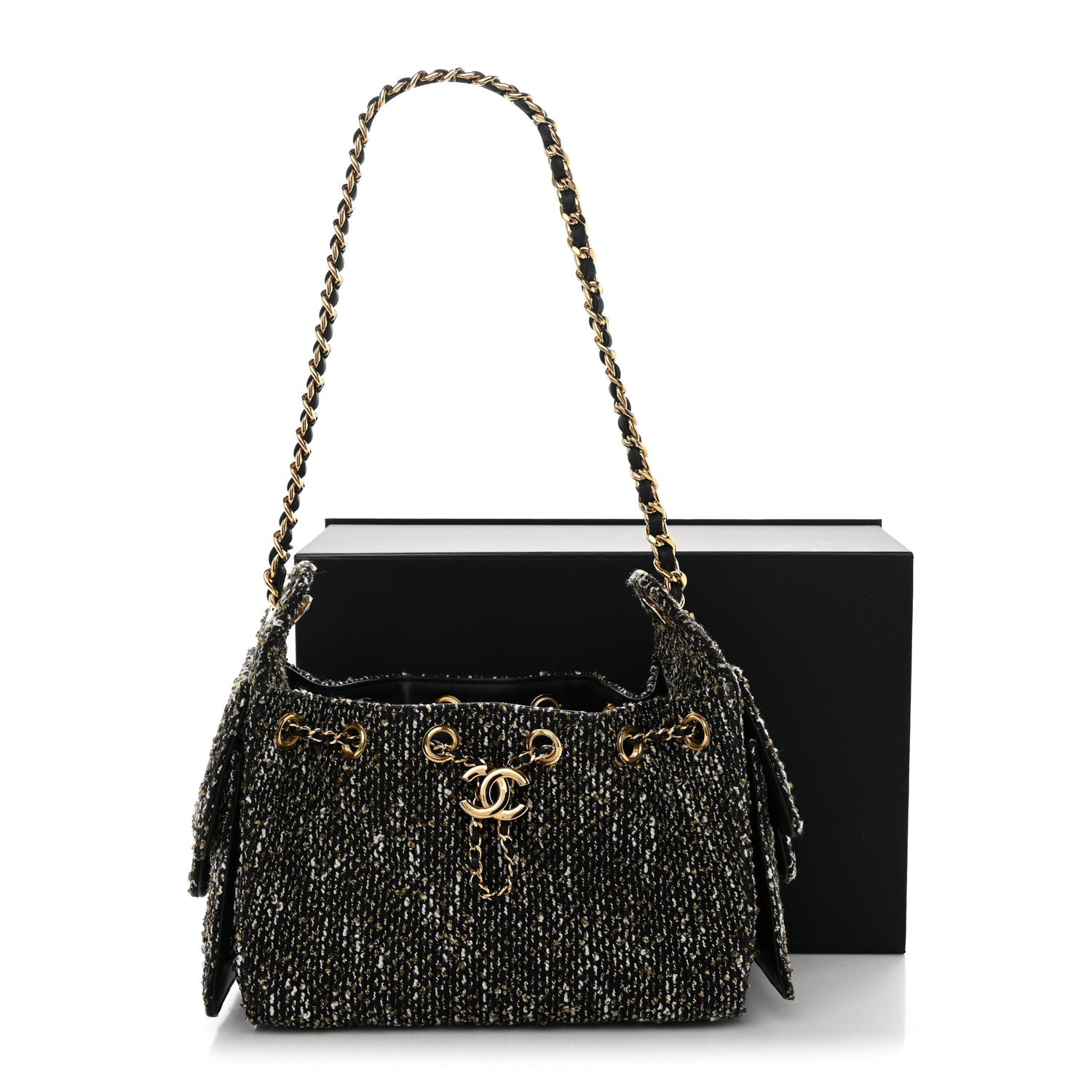 Chanel Tweed Quilted Mini Chanel 25 Handbag Black Ivory 11 of 11