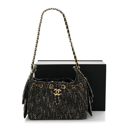 Chanel Tweed Quilted Mini Chanel 25 Handbag Black Ivory 11 of 11
