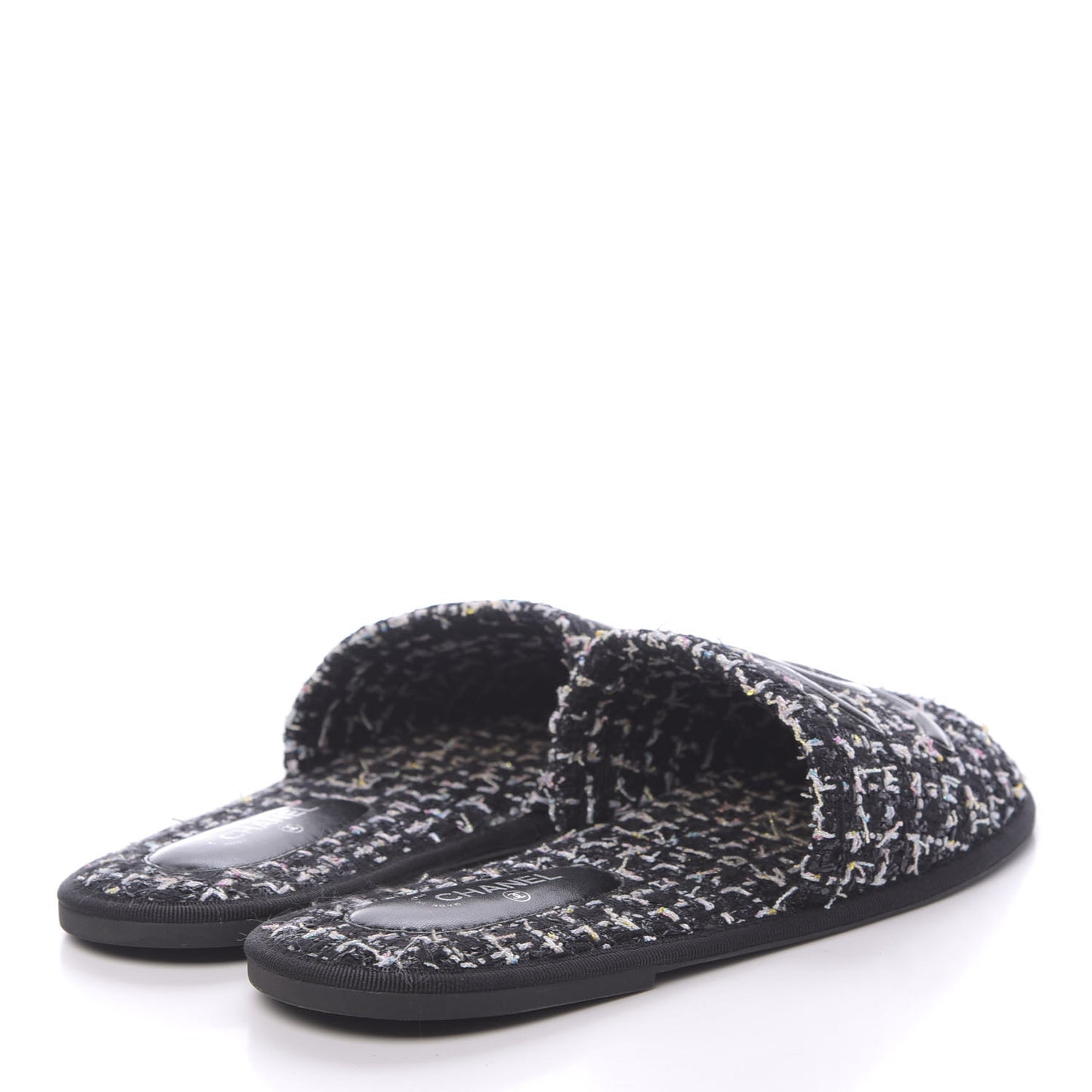 Tweed CC Flat Mules M Black