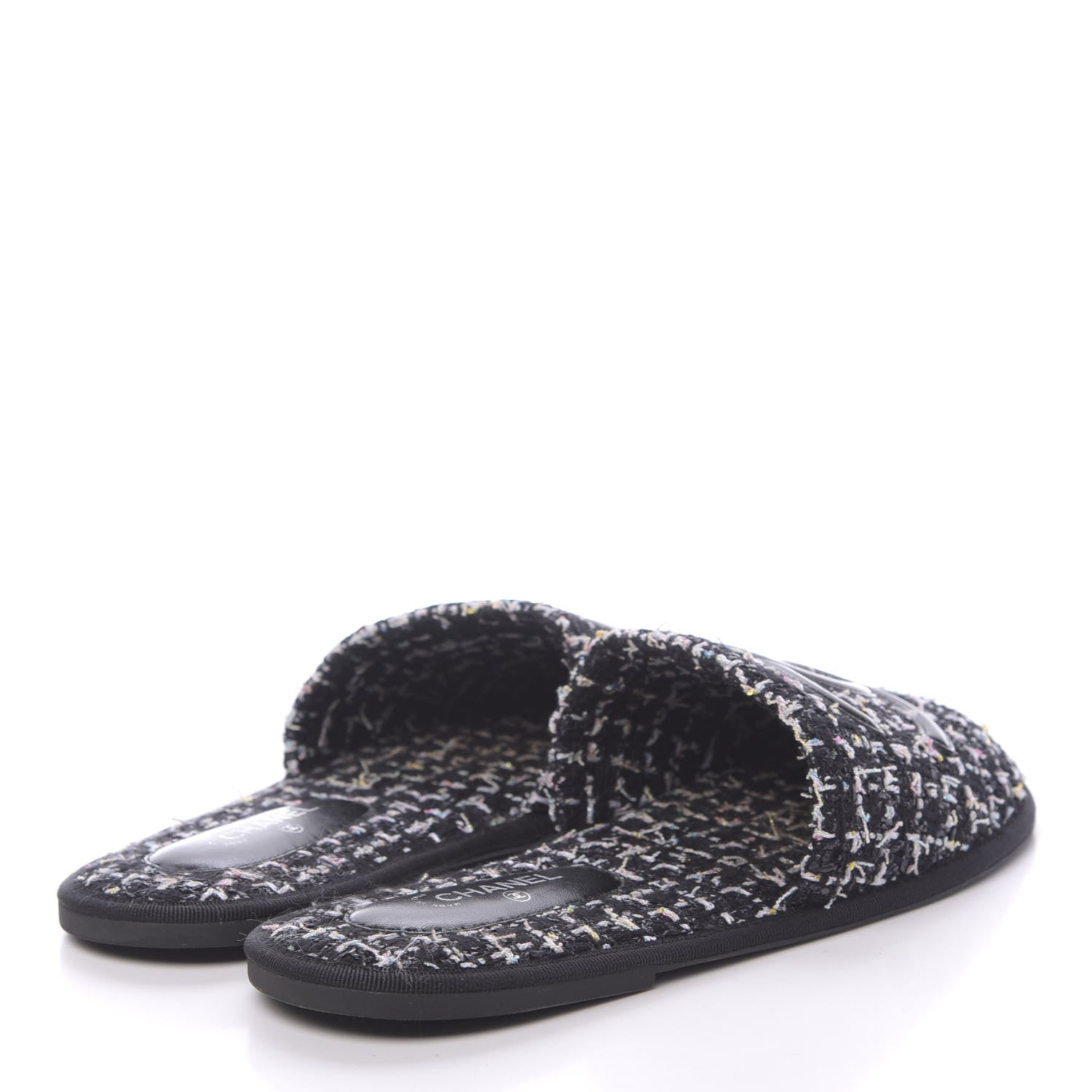 Chanel Tweed CC Flat Mules M Black 4 of 9