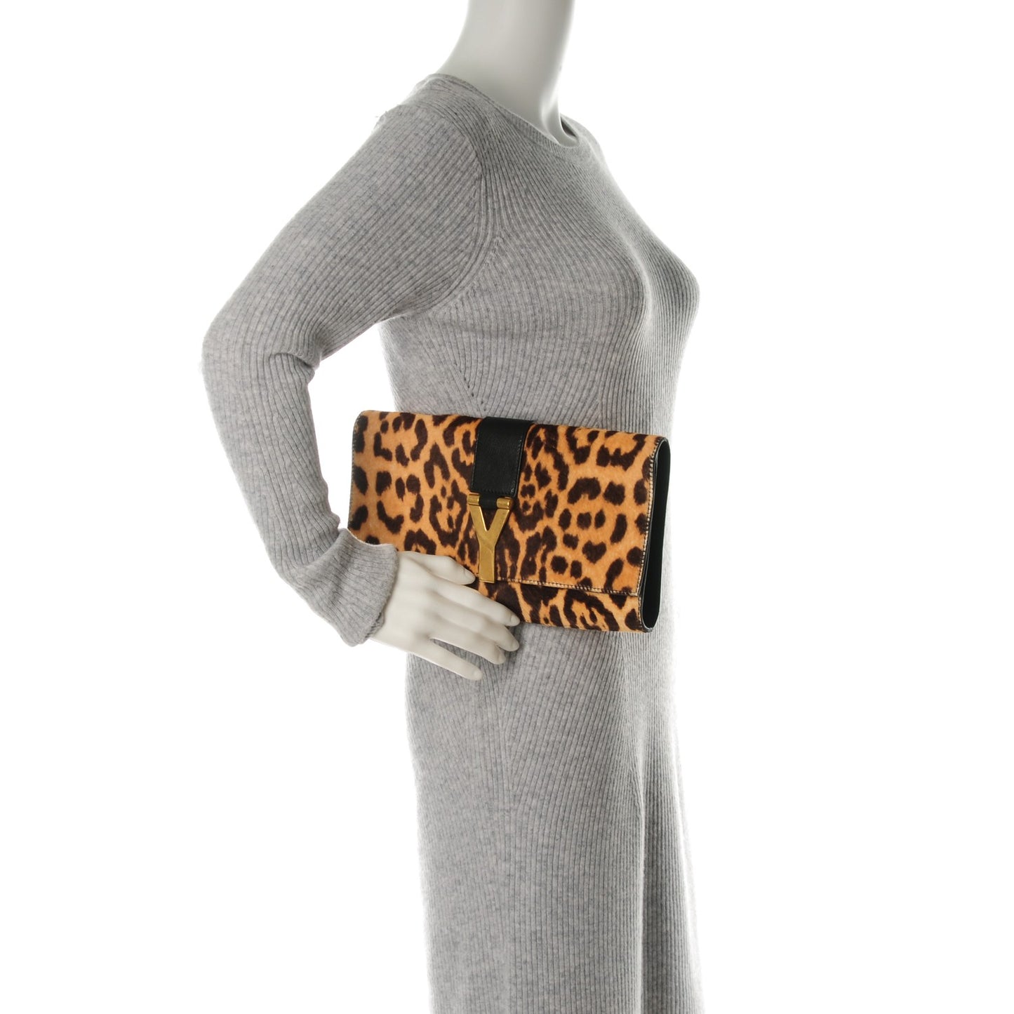 Pony Hair Leopard Print Y Ligne Clutch