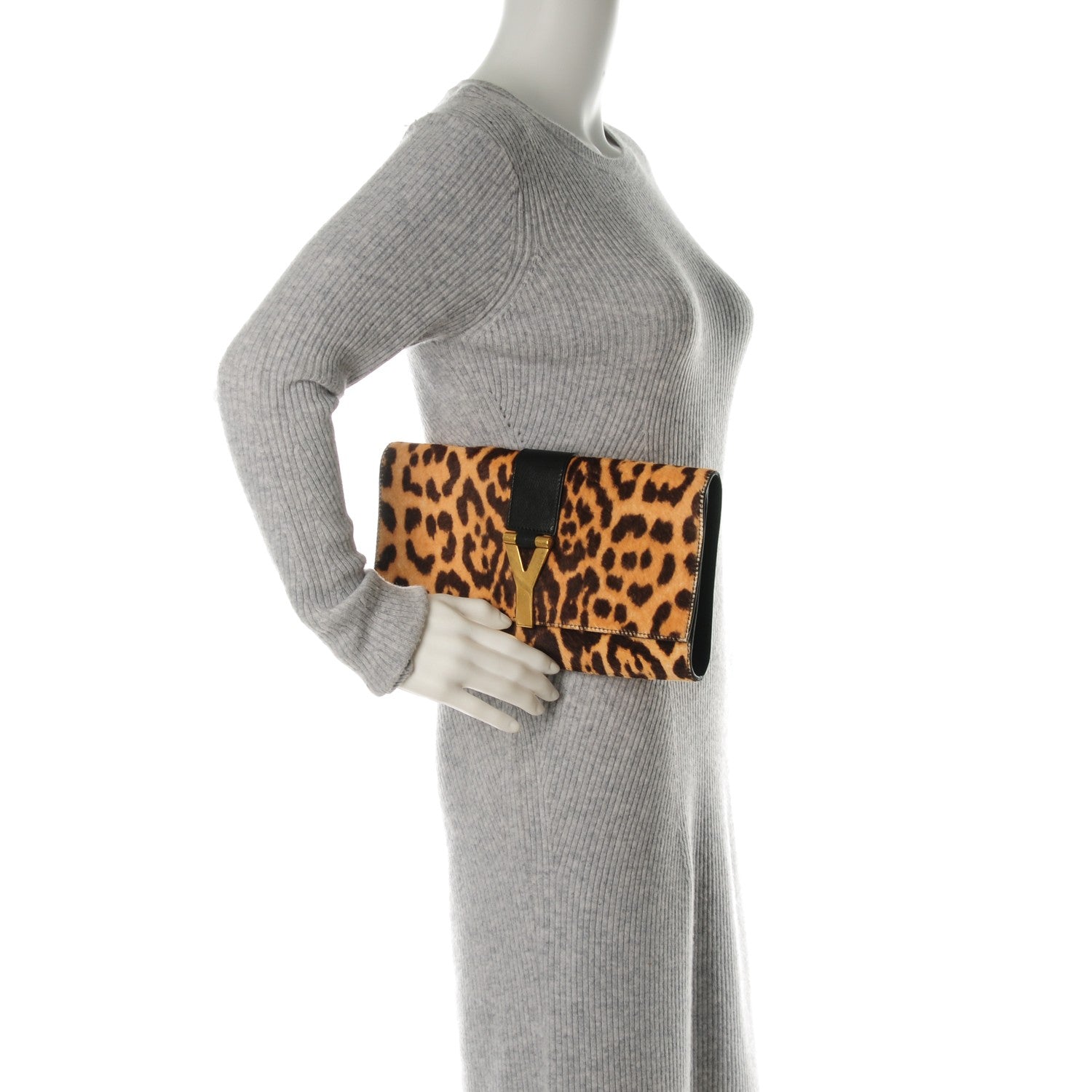 Saint Laurent Pony Hair Leopard Print Y Ligne Clutch 2 of 6