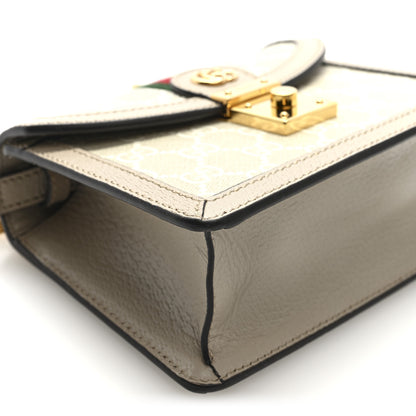 Gucci GG Supreme Monogram Textured Dollar Calfskin Web Mini Ophidia Padlock Top Handle Chain Shoulder Bag Beige Mystic White Oatmeal 8 of 9