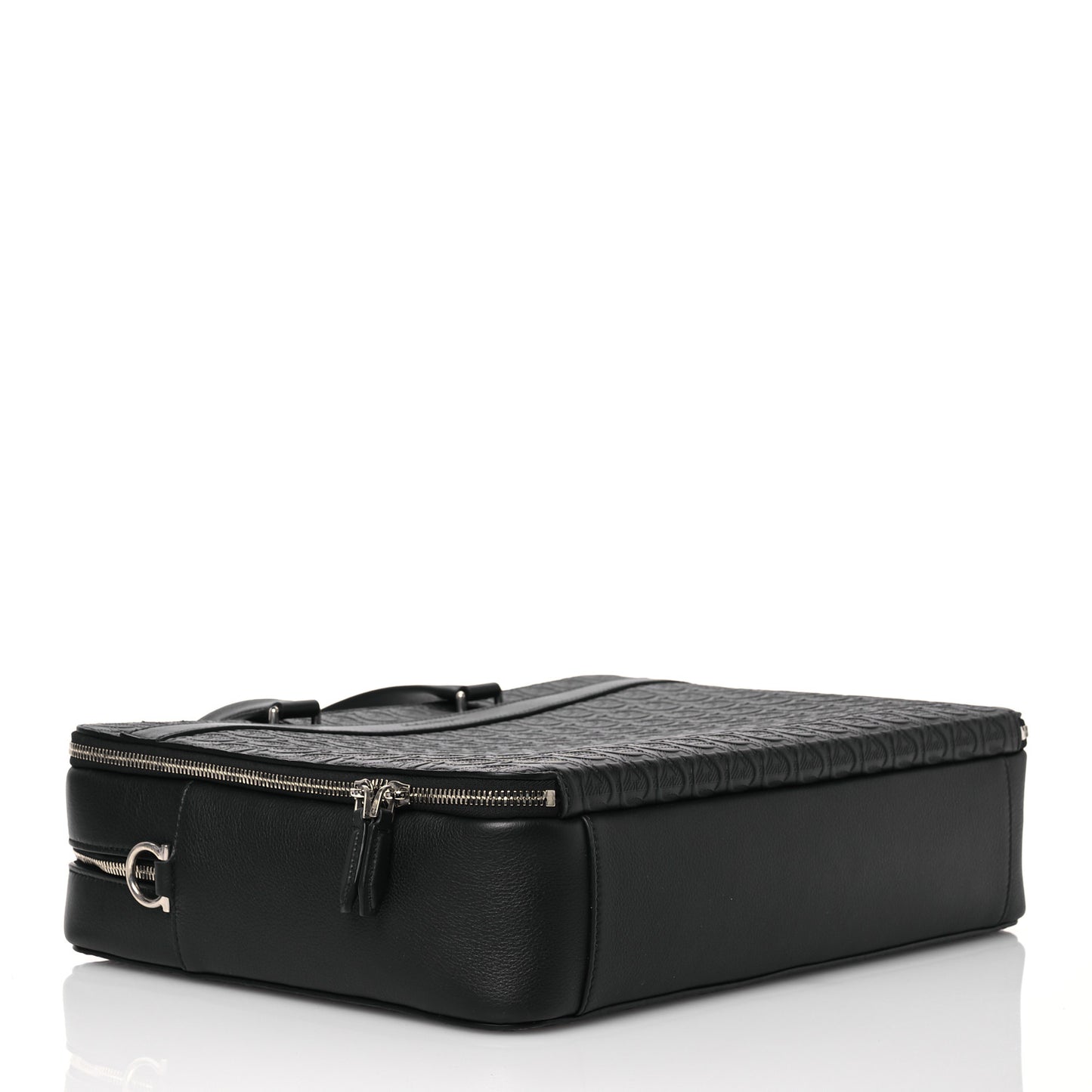 Calfskin Gancini Embossed Briefcase Black