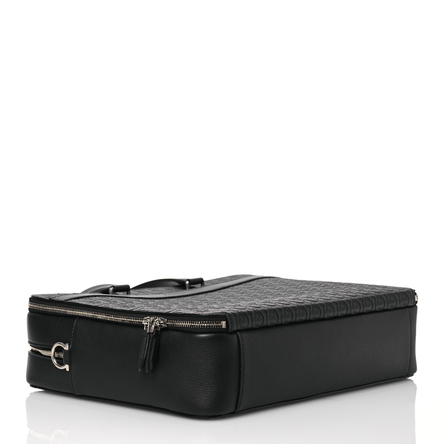 Salvatore Ferragamo Calfskin Gancini Embossed Briefcase Black 4 of 13