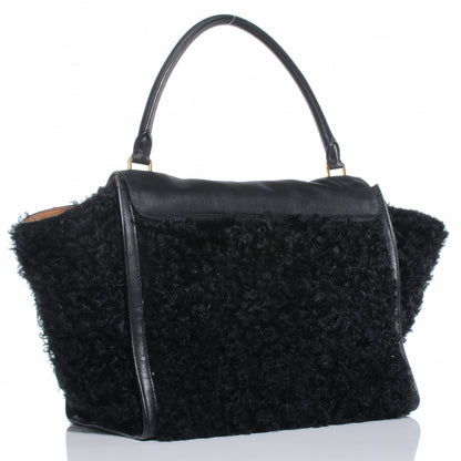 Celine Calfskin and Curly Lamb Small Trapeze Black 3 of 8
