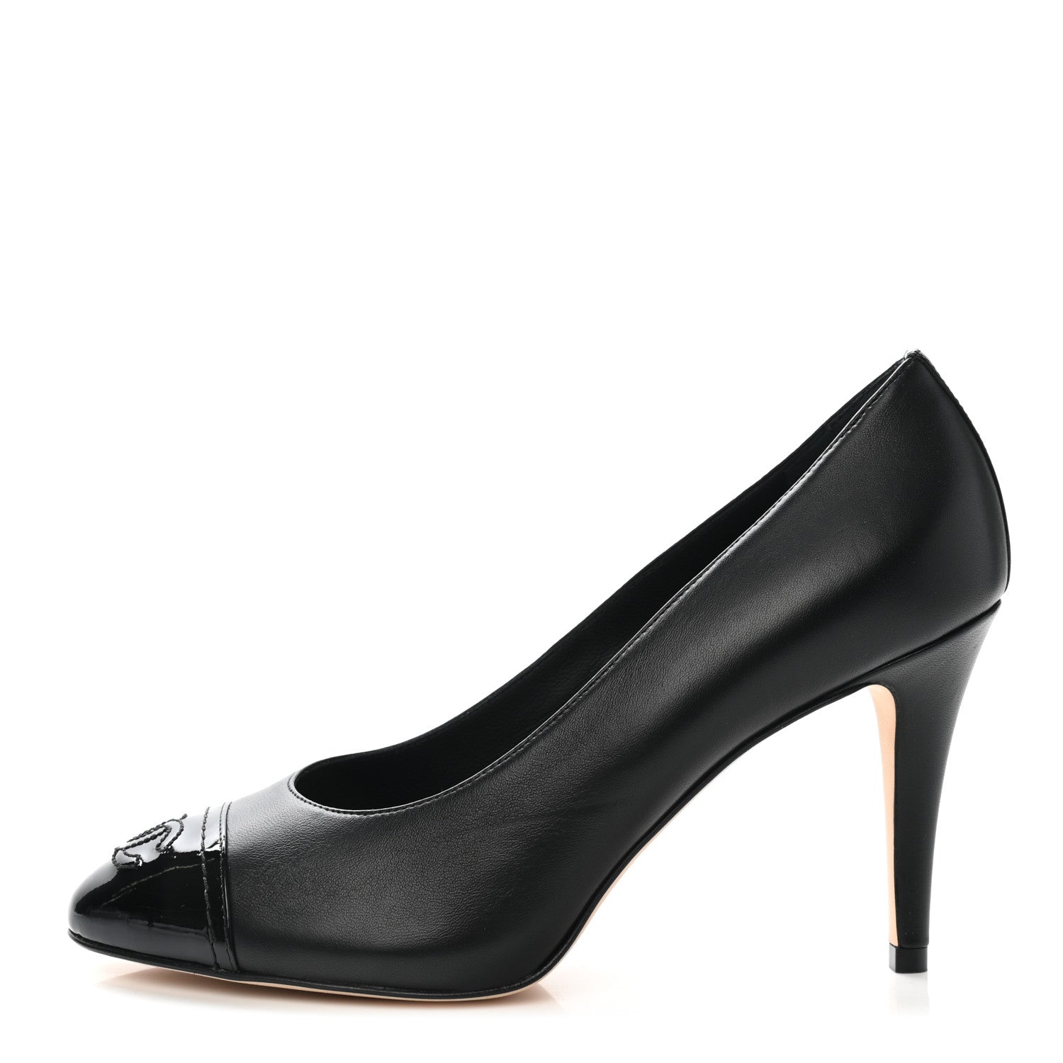 Chanel Lambskin Calfskin Patent Cap Toe CC Pumps 37 Black 1 of 10